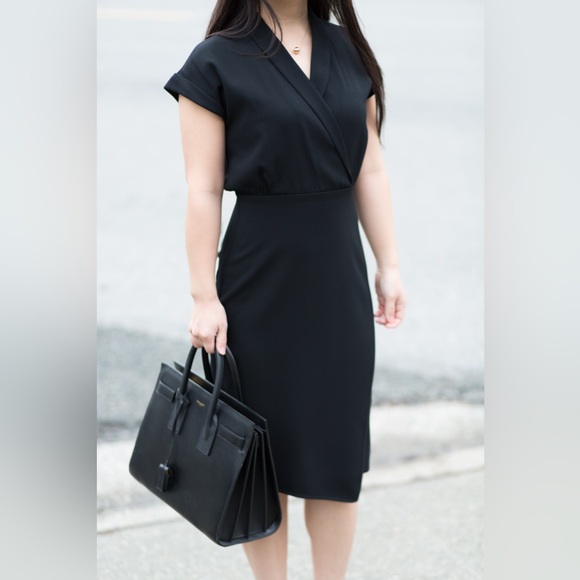 MM Lafleur The Tory Dress Black Size 0 P Career Work Office Faux Wrap Dress - Picture 7 of 16